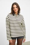 MUSE Kadın Çizgili Triko Polo Yakalı Regular Fit Sarı Sweatshirt