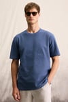 NELIDO Erkek Nakış Detaylı %100 Organik Pamuk Bisiklet Yaka Kısa Kollu Regular Fit İndigo T-Shirt