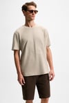 NELIDO Erkek Nakış Detaylı %100 Organik Pamuk Bisiklet Yaka Kısa Kollu Regular Fit Taş Rengi T-Shirt