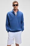 NESTOR Erkek Relaxed Fit Dik Yakalı Yarım Fermuarlı Uzun Kollu Mavi Sweatshirt