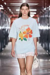 NITZA Kadın %100 Pamuk Oversize Bisiklet Yaka Açık Mavi T-Shirt