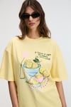 NITZA Kadın %100 Pamuk Oversize Bisiklet Yaka Sarı T-Shirt