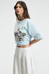 NITZA Kadın %100 Pamuk Oversize Bisiklet Yaka Mavi T-Shirt