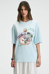 NITZA Kadın %100 Pamuk Oversize Bisiklet Yaka Mavi T-Shirt
