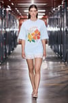 NITZA Kadın %100 Pamuk Oversize Bisiklet Yaka Açık Mavi T-Shirt