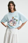 NITZA Kadın %100 Pamuk Oversize Bisiklet Yaka Mavi T-Shirt