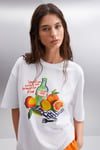 NITZA Kadın %100 Pamuk Oversize Bisiklet Yaka Beyaz T-Shirt