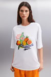 NITZA Kadın %100 Pamuk Oversize Bisiklet Yaka Beyaz T-Shirt