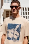 NORD Erkek Baskı Detaylı %100 Organik Pamuk Oversize Kısa Kol Bisiklet Yaka Bej T-Shirt