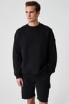 OLLIE Erkek Bisiklet Yaka Regular Uzun Kollu Nakış Detaylı Siyah Sweatshirt