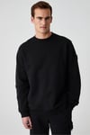 OLLIE Erkek Bisiklet Yaka Regular Uzun Kollu Nakış Detaylı Siyah Sweatshirt