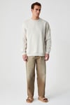 OLLIE Erkek Bisiklet Yaka Regular Uzun Kollu Nakış Detaylı Bej Sweatshirt