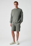 OLLIE Erkek Bisiklet Yaka Regular Uzun Kollu Nakış Detaylı Haki Sweatshirt