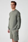 OLLIE Erkek Bisiklet Yaka Regular Uzun Kollu Nakış Detaylı Haki Sweatshirt