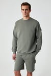 OLLIE Erkek Bisiklet Yaka Regular Uzun Kollu Nakış Detaylı Haki Sweatshirt