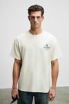 ONIRIC Erkek Göğsü Ve Sırtı Baskılı %100 Organik Pamuk Oversize Fit Bisiklet Yaka Krem T-Shirt