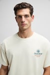 ONIRIC Erkek Göğsü Ve Sırtı Baskılı %100 Organik Pamuk Oversize Fit Bisiklet Yaka Krem T-Shirt