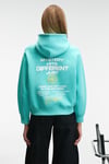 ORINQUE Kadın Kapüşonlu Baskı Ve Nakış Detaylı Oversize Turkuaz Sweatshirt
