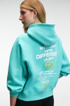 ORINQUE Kadın Kapüşonlu Baskı Ve Nakış Detaylı Oversize Turkuaz Sweatshirt