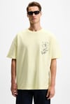 OURFLOW Erkek Nakış Detaylı %100 Organik Pamuk Bisiklet Yaka Kısa Kollu Oversize Sarı T-Shirt