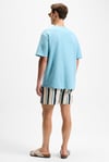 OURFLOW Erkek Nakış Detaylı %100 Organik Pamuk Bisiklet Yaka Kısa Kollu Oversize Açık Mavi T-Shirt