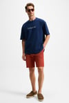 OURFLOW Erkek Nakış Detaylı %100 Organik Pamuk Bisiklet Yaka Kısa Kollu Oversize Lacivert T-Shirt