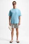 OURFLOW Erkek Nakış Detaylı %100 Organik Pamuk Bisiklet Yaka Kısa Kollu Oversize Açık Mavi T-Shirt