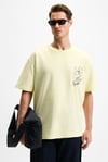 OURFLOW Erkek Nakış Detaylı %100 Organik Pamuk Bisiklet Yaka Kısa Kollu Oversize Sarı T-Shirt