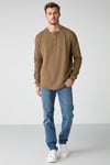 PATRICK Erkek Triko Waffle Özel Dokulu Kalın Premium Kumaşlı Düğme Detaylı Haki T-Shirt