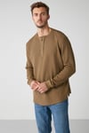 PATRICK Erkek Triko Waffle Özel Dokulu Kalın Premium Kumaşlı Düğme Detaylı Haki T-Shirt