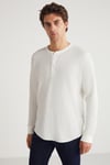 PATRICK Erkek Triko Waffle Özel Dokulu Kalın Premium Kumaşlı Düğme Detaylı Beyaz T-Shirt