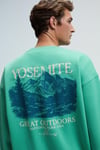 PERCY Erkek Yuvarlak Yaka Göğsü Nakışlı Sırtı Baskılı Oversize Yeşil Sweatshirt