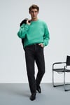PERCY Erkek Yuvarlak Yaka Göğsü Nakışlı Sırtı Baskılı Oversize Yeşil Sweatshirt
