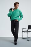 PERCY Erkek Yuvarlak Yaka Göğsü Nakışlı Sırtı Baskılı Oversize Yeşil Sweatshirt