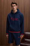 PHANTOSEAS Erkek Kapüşonlu Önü Nakışlı Etek Ve Kol Triko Detaylı Lacivert Sweatshirt