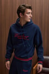 PHANTOSEAS Erkek Kapüşonlu Önü Nakışlı Etek Ve Kol Triko Detaylı Lacivert Sweatshirt