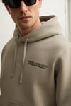 PLAIN Erkek Organik Pamuklu İçi Polarlı Kangru Cepli Bakılı Rwgular Taş Rengi Sweatshirt