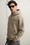 PLAIN Erkek Organik Pamuklu İçi Polarlı Kangru Cepli Bakılı Rwgular Taş Rengi Sweatshirt