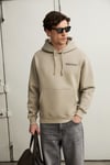 PLAIN Erkek Organik Pamuklu İçi Polarlı Kangru Cepli Bakılı Rwgular Taş Rengi Sweatshirt
