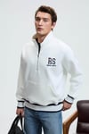 PLATA Erkek Yarım Fermuarlı Kanguru Cepli Etek Ve Kolda Triko Detay Relaxed Fit Ekru Sweatshirt