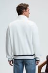 PLATA Erkek Yarım Fermuarlı Kanguru Cepli Etek Ve Kolda Triko Detay Relaxed Fit Ekru Sweatshirt