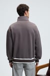 PLATA Erkek Yarım Fermuarlı Kanguru Cepli Etek Ve Kolda Triko Detay Relaxed Fit Füme Sweatshirt