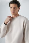 PLEMON Erkek Bisiklet Yaka Uzun Kol Baskı Detaylı Oversize Taş Rengi Sweatshirt