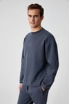 PLEMON Erkek Bisiklet Yaka Uzun Kol Baskı Detaylı Oversize Gri Sweatshirt