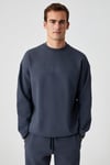 PLEMON Erkek Bisiklet Yaka Uzun Kol Baskı Detaylı Oversize Gri Sweatshirt