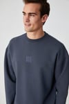 PLEMON Erkek Bisiklet Yaka Uzun Kol Baskı Detaylı Oversize Gri Sweatshirt