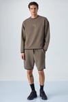 PLEMON Erkek Bisiklet Yaka Uzun Kol Baskı Detaylı Oversize Koyu Kahverengi Sweatshirt