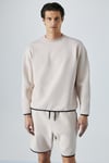 PLEMON Erkek Bisiklet Yaka Uzun Kol Baskı Detaylı Oversize Taş Rengi Sweatshirt