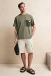 POCKET Erkek %100 Organik Pamuklu Dokuma Cepli Etiket Detaylı Haki T-Shirt