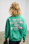 PRIENCE Kadın Yumuşak Kumaşlı Baskılı Ve Havlu Patchlı Yuvarlak Yaka Yeşil Sweatshirt